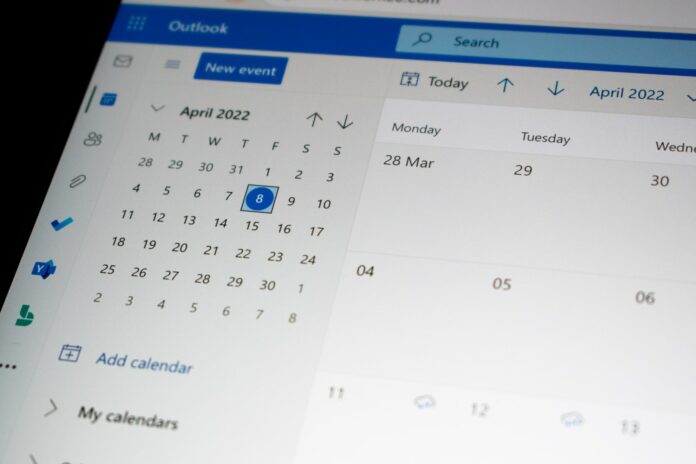 a computer screen with a calendar on it